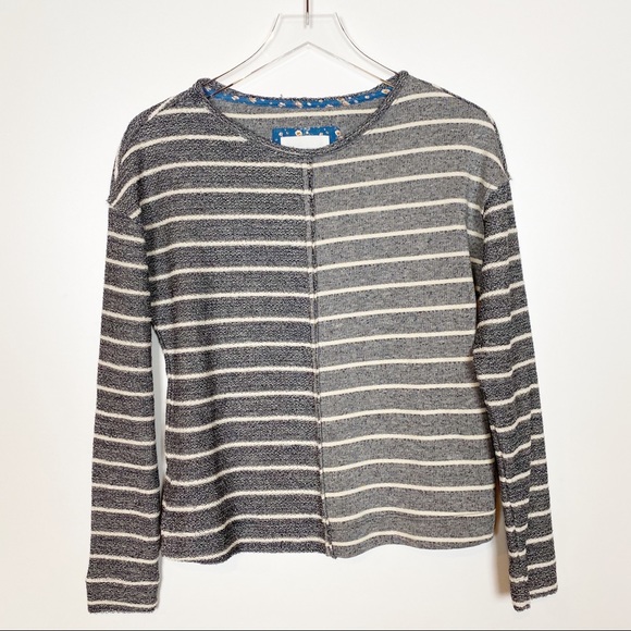 Anthropologie Devin Textured Sweatshirt Navy White - Picture 5 of 8